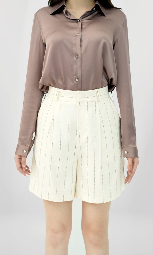 Sixdo SIXDO Beige Stripe Linen Shorts